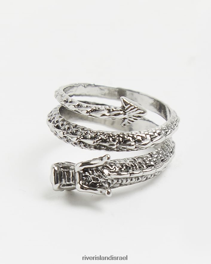 אביזרים River Island טבעת עיטוף דרקון צבעונית כסף גברים BDZ4085929