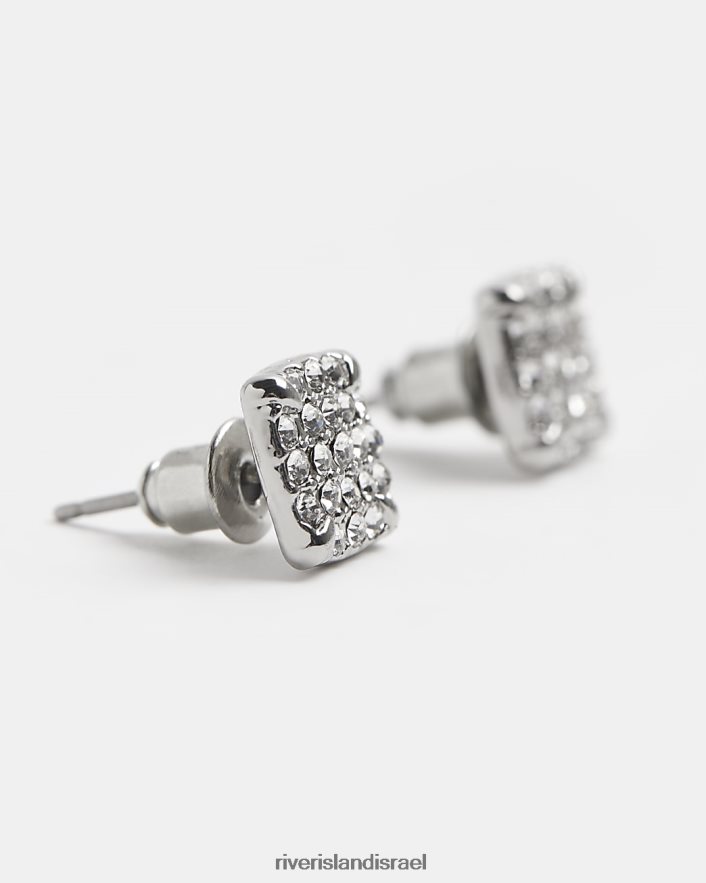 אביזרים River Island עגילי קריסטל מרובעים בצבע כסף גברים BDZ4085931