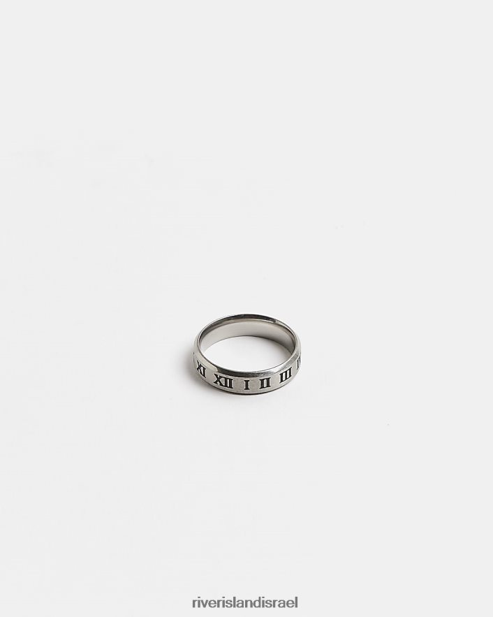 אביזרים River Island טבעת להקה חריטה בצבע כסף גברים BDZ4085945