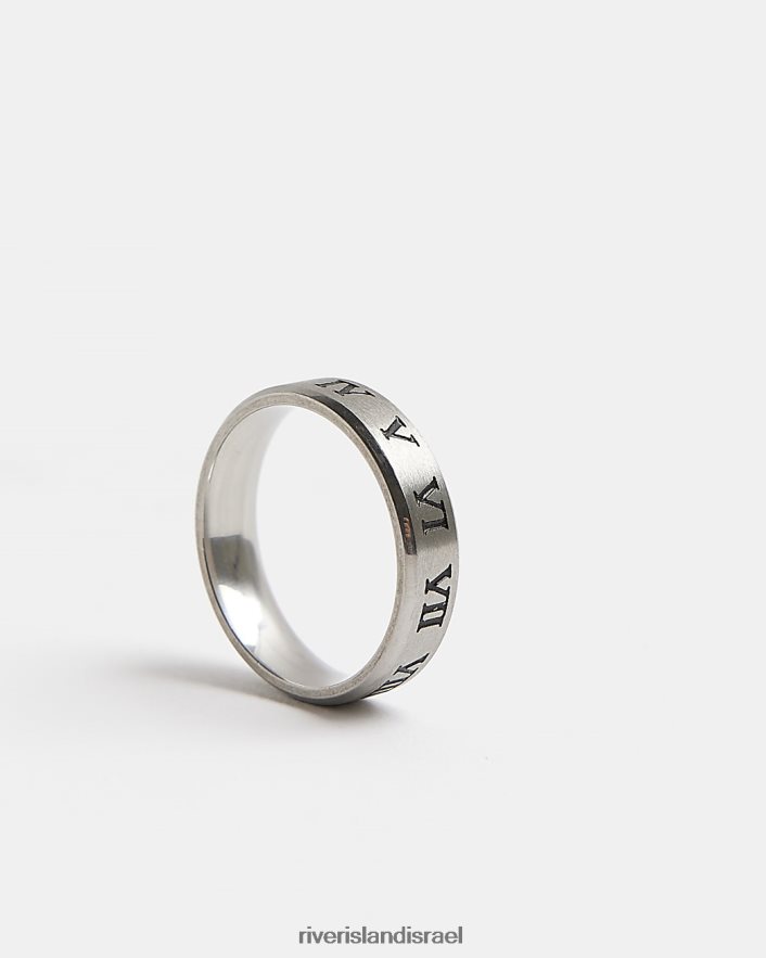 אביזרים River Island טבעת להקה חריטה בצבע כסף גברים BDZ4085945