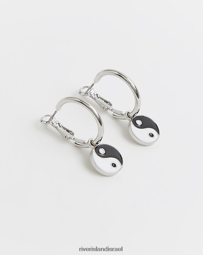 אביזרים River Island עגילי חישוק בצבע יין ויאנג כסף גברים BDZ4085958