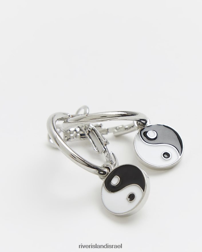 אביזרים River Island עגילי חישוק בצבע יין ויאנג כסף גברים BDZ4085958