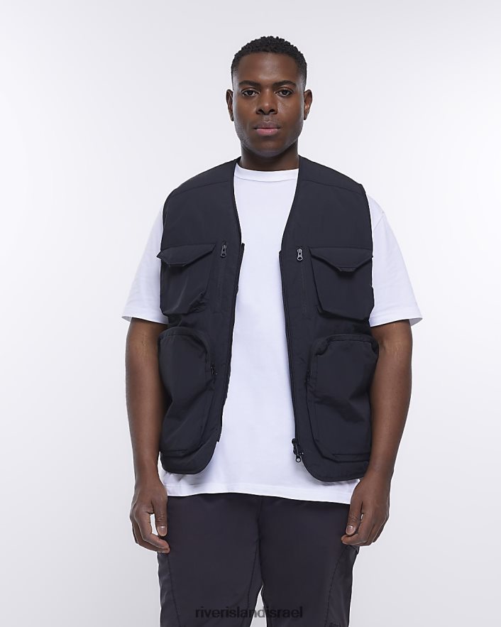 לבוש River Island ג'לט רב-כיס גדול וגבוה שָׁחוֹר גברים BDZ4085977
