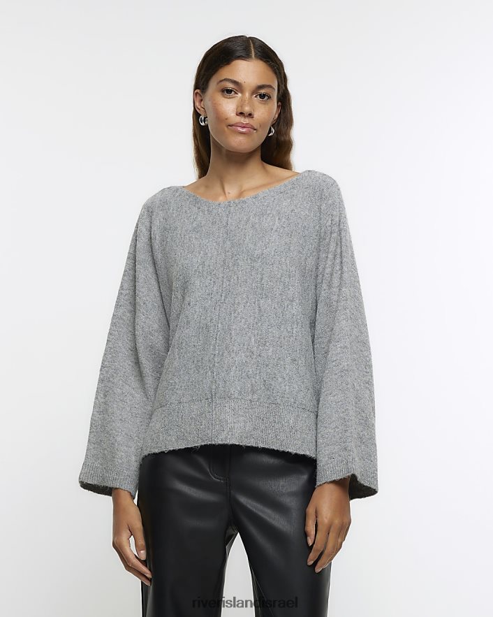 לבוש River Island מגשר שרוול עטלף אפור נשים BDZ408599