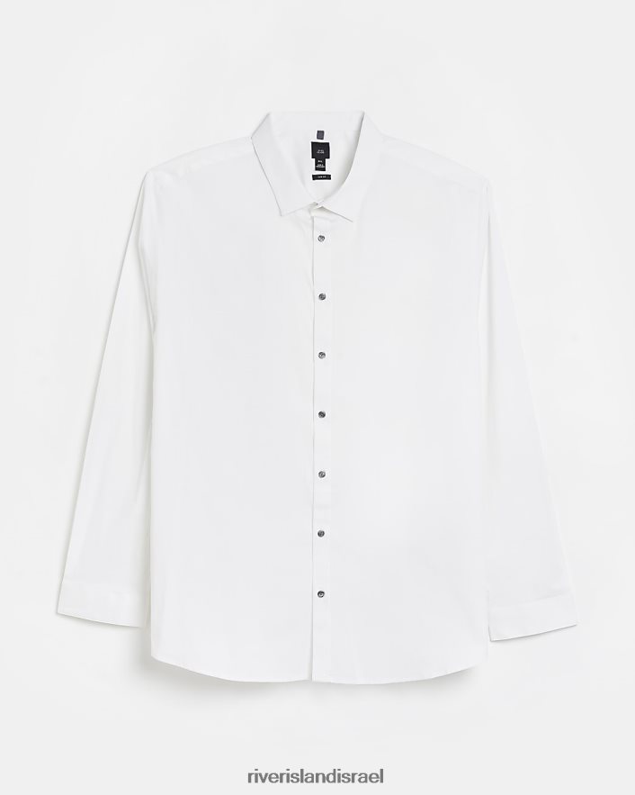 לבוש River Island חולצה גדולה וגבוהה עם שרוולים ארוכים לבן גברים BDZ4085990