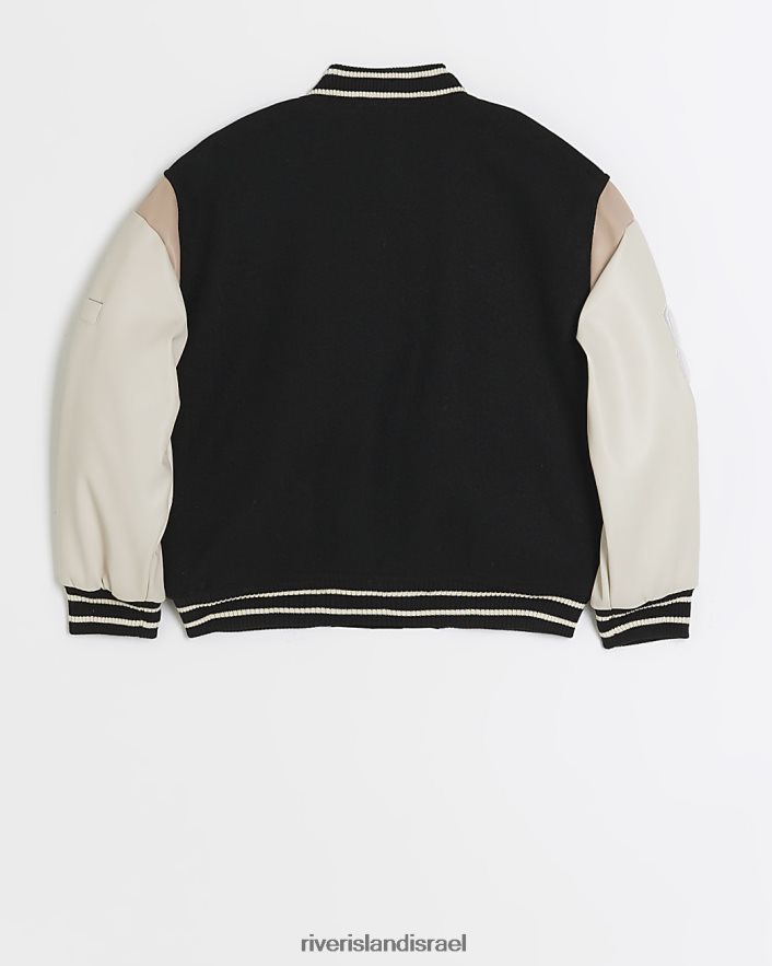 לבוש River Island ג'קט מונוכרום וורסיטי בומבר שָׁחוֹר בנות BDZ4085992