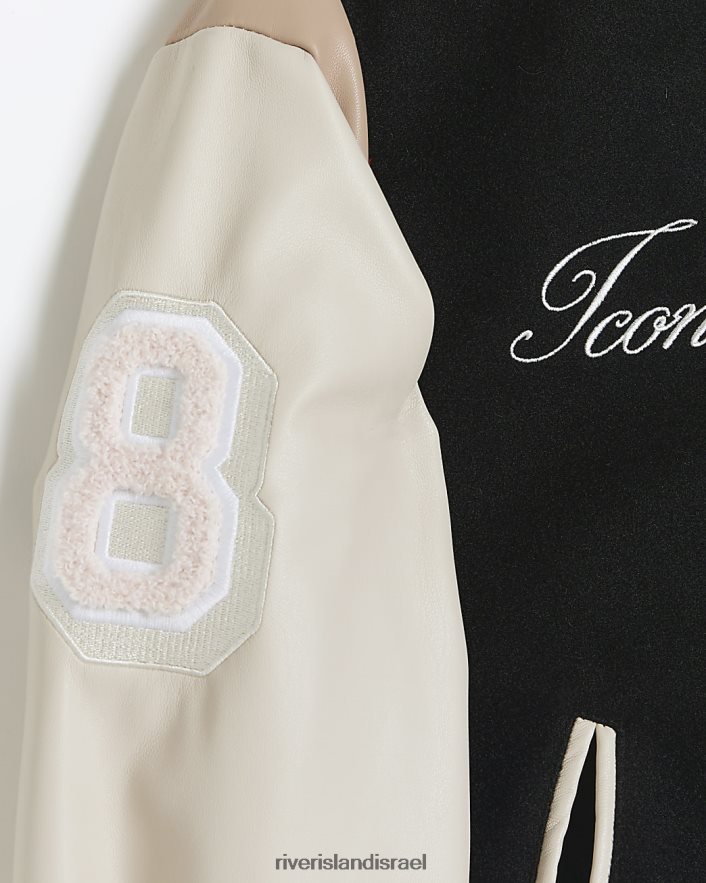 לבוש River Island ג'קט מונוכרום וורסיטי בומבר שָׁחוֹר בנות BDZ4085992