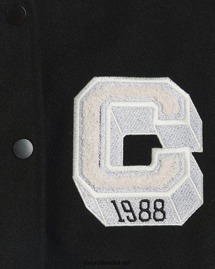 לבוש River Island ג'קט מונוכרום וורסיטי בומבר שָׁחוֹר בנות BDZ4085992