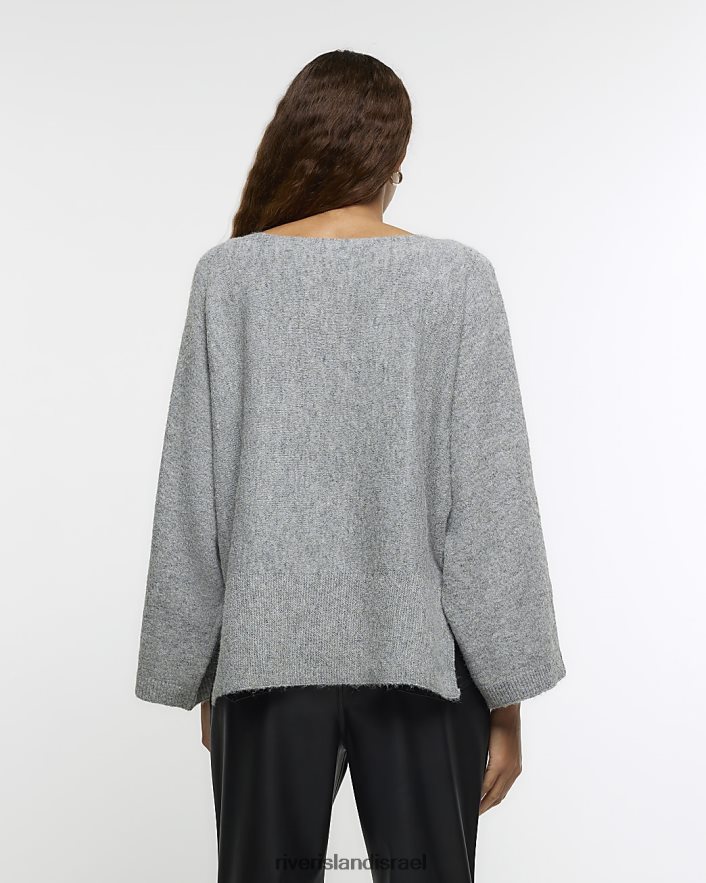 לבוש River Island מגשר שרוול עטלף אפור נשים BDZ408599