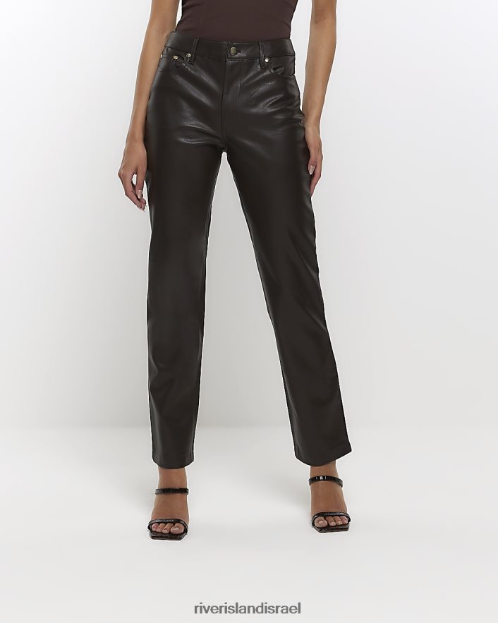 לבוש River Island מכנסיים ישרים מעור מלאכותי חום נשים BDZ40859