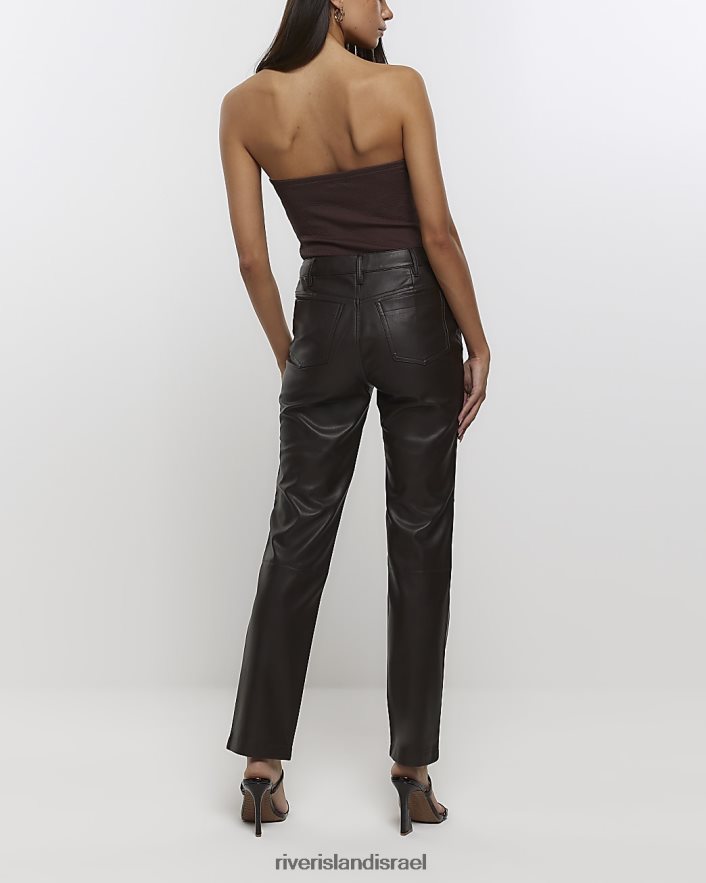 לבוש River Island מכנסיים ישרים מעור מלאכותי חום נשים BDZ40859