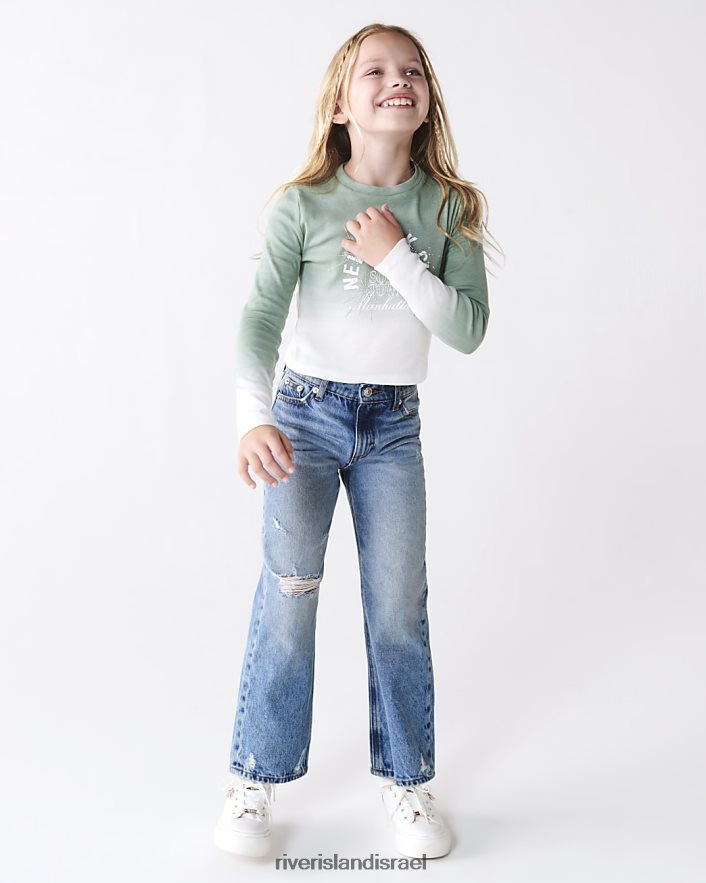 לבוש River Island ג'ינס ישר קרעים כְּחוֹל בנות BDZ4086000