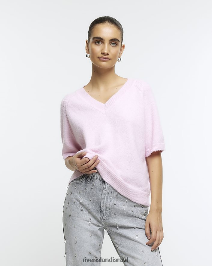 לבוש River Island חולצת טריקו סרוגה וָרוֹד נשים BDZ408601