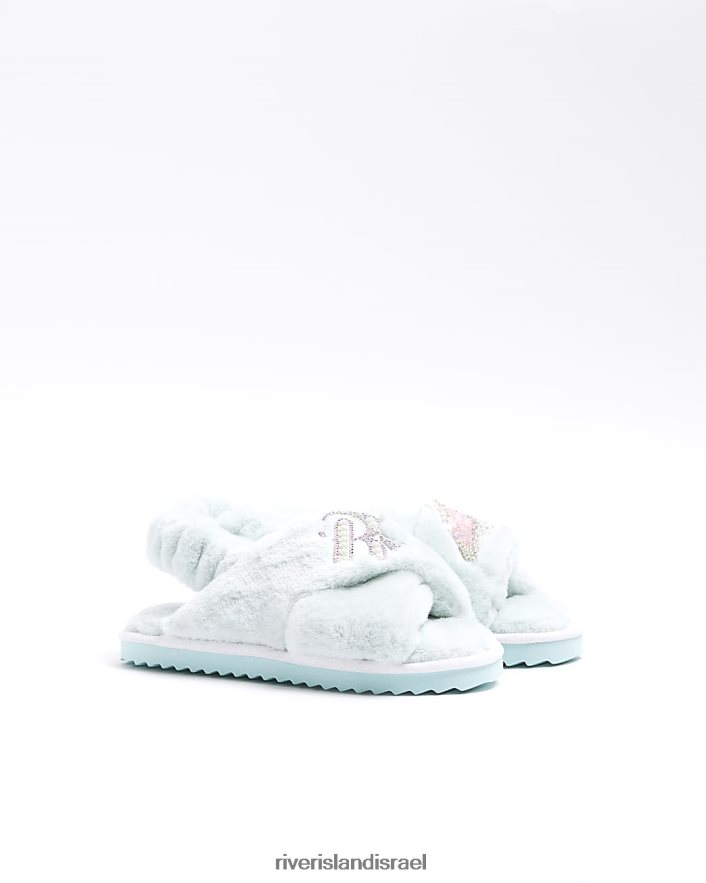 הַנעָלָה River Island נעלי בית מעוטרות פרווה מלאכותית ירוק בנות BDZ4086016
