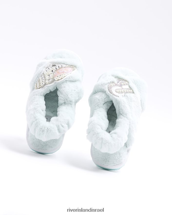 הַנעָלָה River Island נעלי בית מעוטרות פרווה מלאכותית ירוק בנות BDZ4086016
