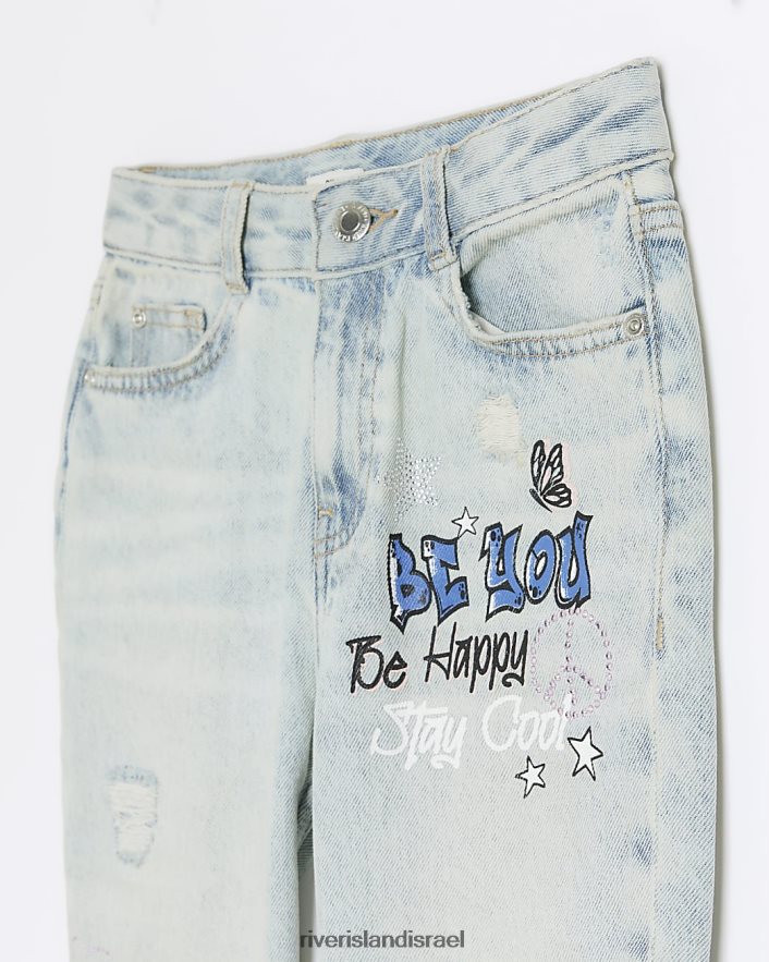 לבוש River Island ג'ינס קרועים בגרפיטי כְּחוֹל בנות BDZ4086017