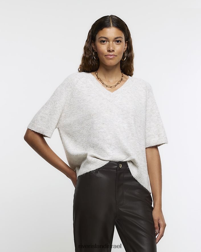 לבוש River Island חולצת טריקו סרוגה בז' נשים BDZ408602