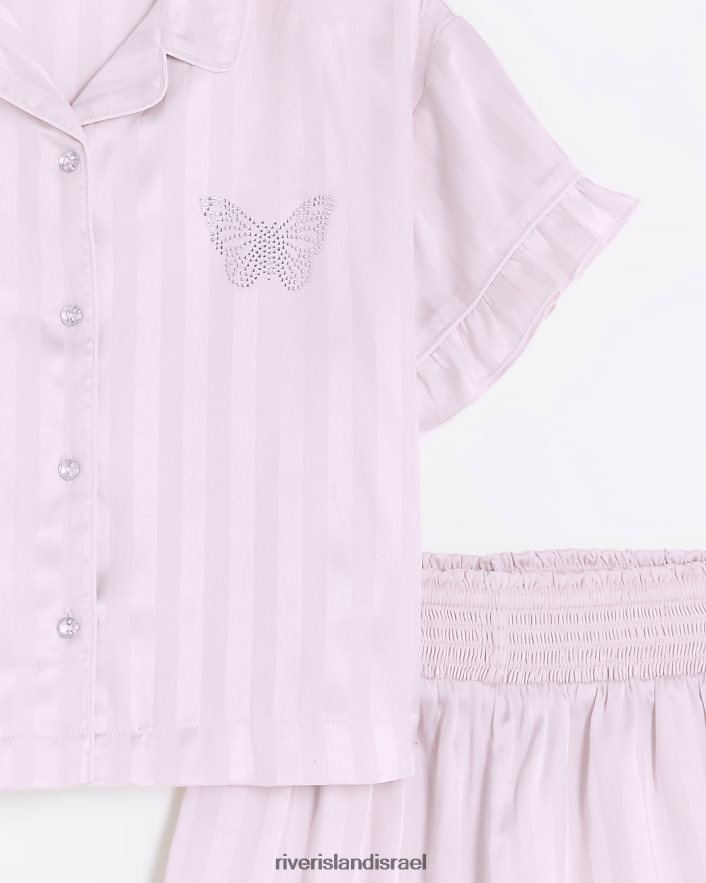 אביזרים River Island סט פיג'מות פס סאטן וָרוֹד בנות BDZ4086022
