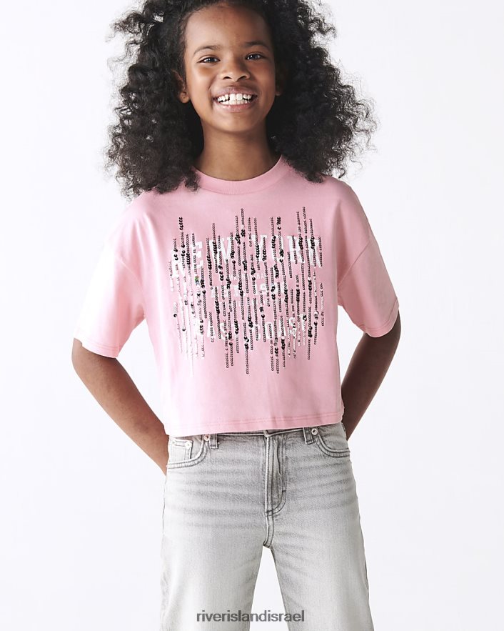 לבוש River Island חולצת טריקו ג'י נצנצים וָרוֹד בנות BDZ4086024