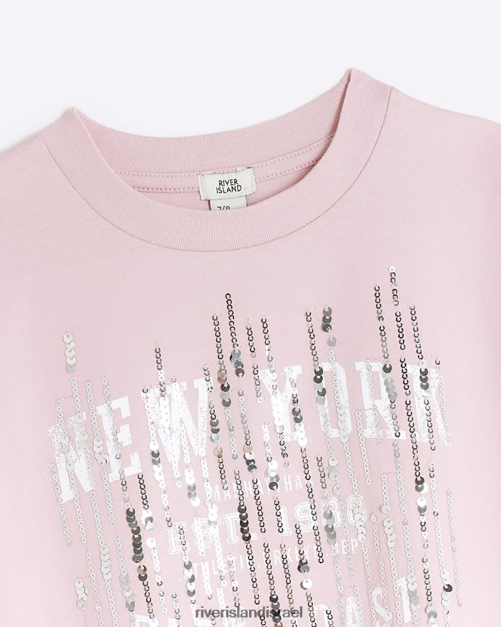 לבוש River Island חולצת טריקו ג'י נצנצים וָרוֹד בנות BDZ4086024