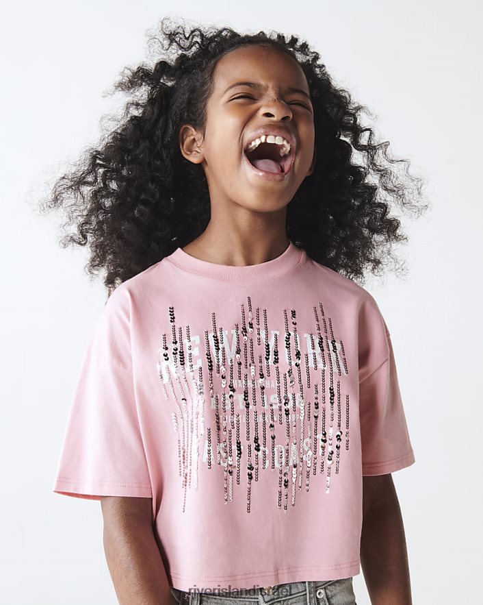 לבוש River Island חולצת טריקו ג'י נצנצים וָרוֹד בנות BDZ4086024