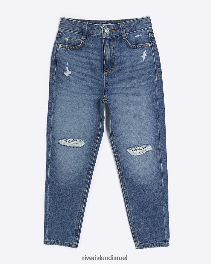 לבוש River Island ג'ינס אמא קרוע ברשת דייגים כְּחוֹל בנות BDZ4086032