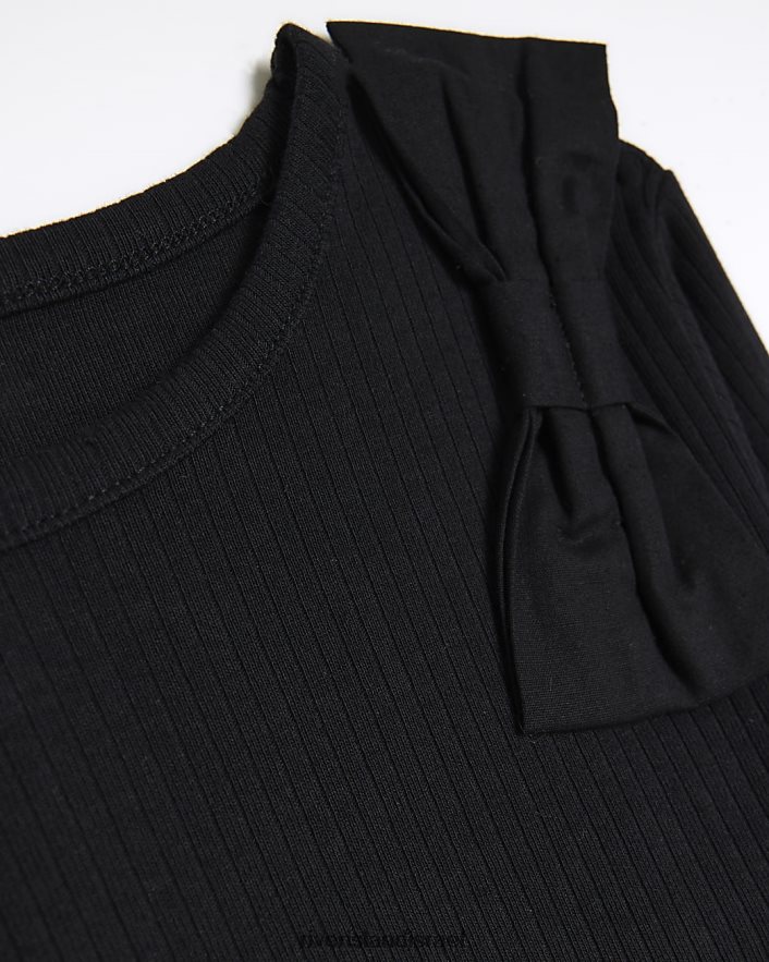 לבוש River Island בגד גוף עם שרוול ארוך עם קשת שָׁחוֹר בנות BDZ4086033