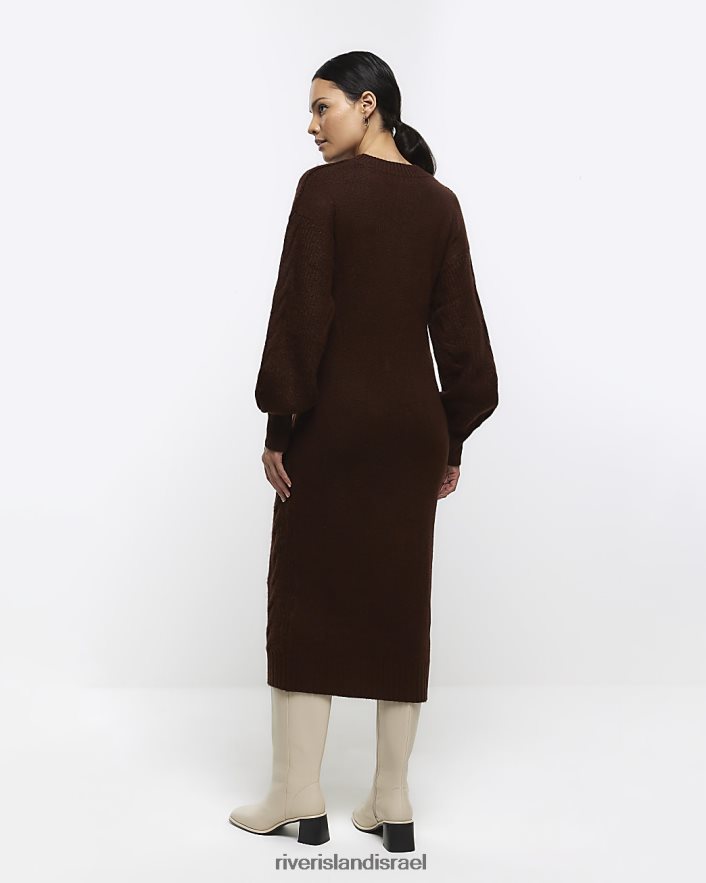 לבוש River Island שמלת מידי מגשר צמה חום נשים BDZ408603