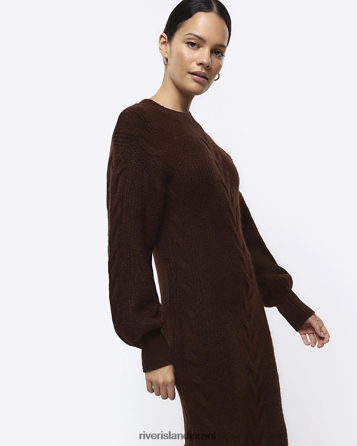 לבוש River Island שמלת מידי מגשר צמה חום נשים BDZ408603