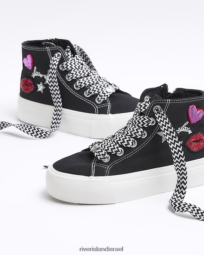 הַנעָלָה River Island נעלי ג'י תיקון גבוהות שָׁחוֹר בנות BDZ4086061