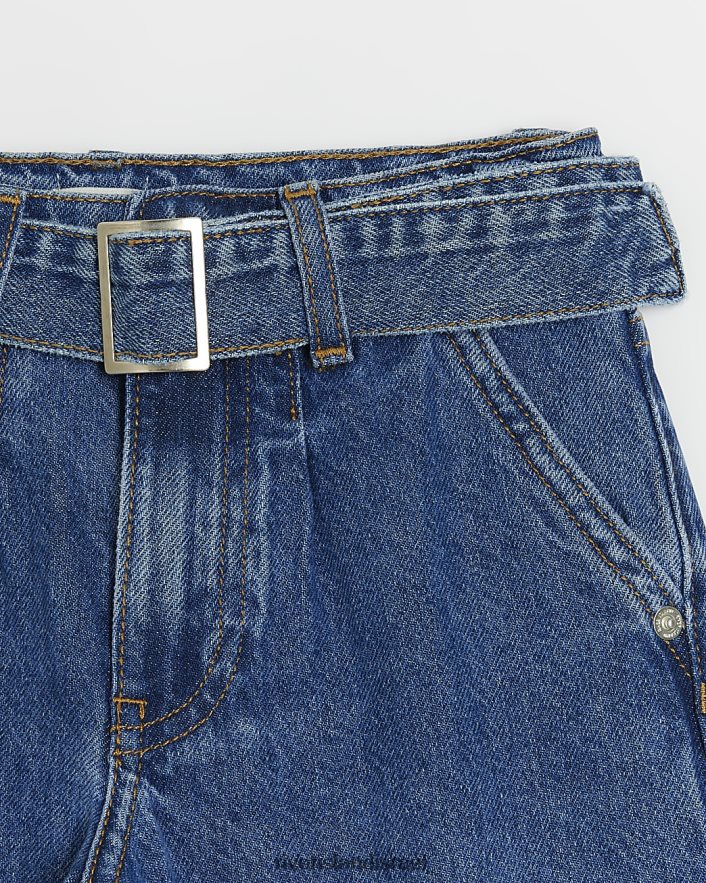 לבוש River Island ג'ינס עם חגורת ג'ינס בינונית עם רגליים רחבות כְּחוֹל בנות BDZ4086087