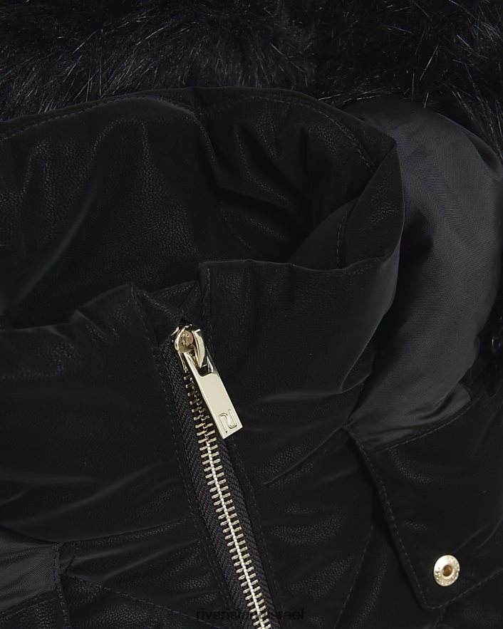 לבוש River Island מעיל מרופד במראה קטיפה עם ברדס שָׁחוֹר בנות BDZ4086094