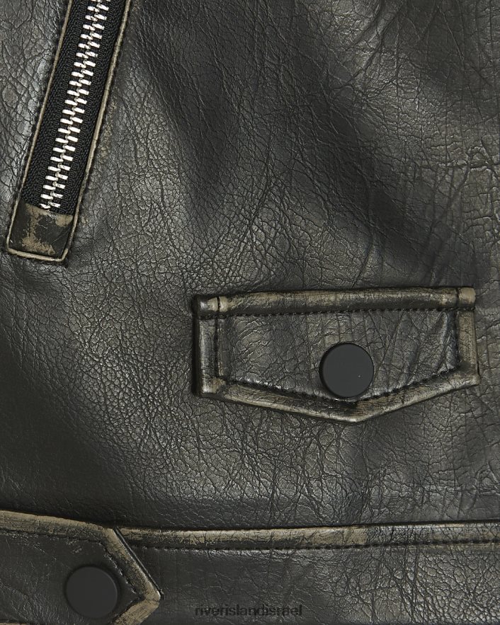 לבוש River Island ז'קט דמוי עור במצוקה חום בנות BDZ4086099