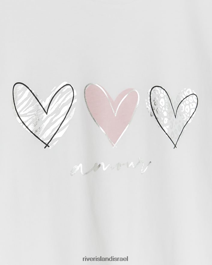 לבוש River Island חולצת טריקו בהדפס לב לבן בנות BDZ4086100