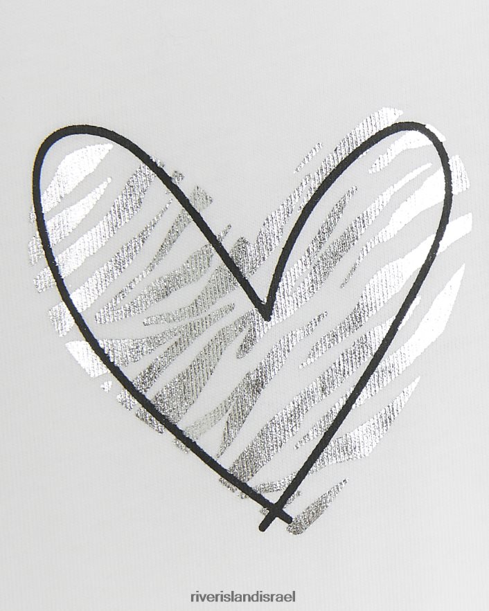 לבוש River Island חולצת טריקו בהדפס לב לבן בנות BDZ4086100