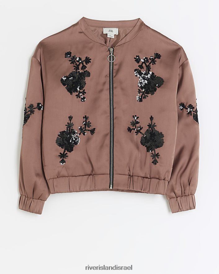 לבוש River Island ז'קט בומבר רקום פרחוני וָרוֹד בנות BDZ4086102