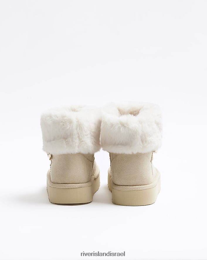 הַנעָלָה River Island מגפי טריז מרופדים בפרווה מלאכותית בז' בנות BDZ4086104
