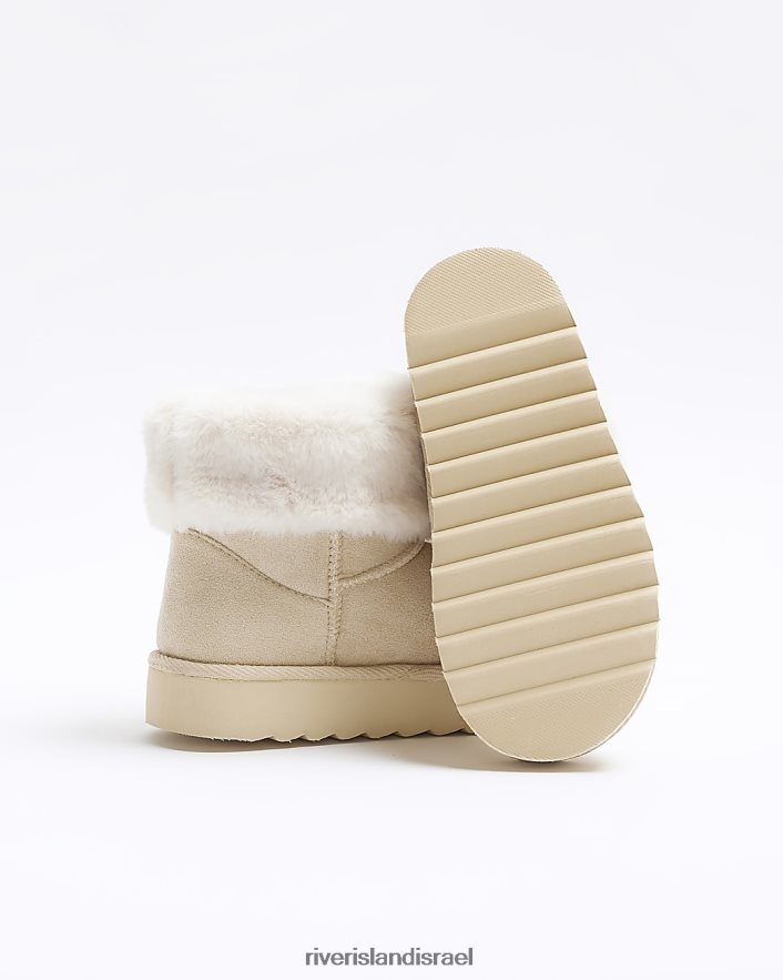 הַנעָלָה River Island מגפי טריז מרופדים בפרווה מלאכותית בז' בנות BDZ4086104