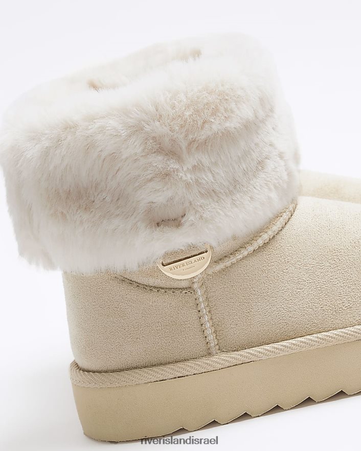 הַנעָלָה River Island מגפי טריז מרופדים בפרווה מלאכותית בז' בנות BDZ4086104