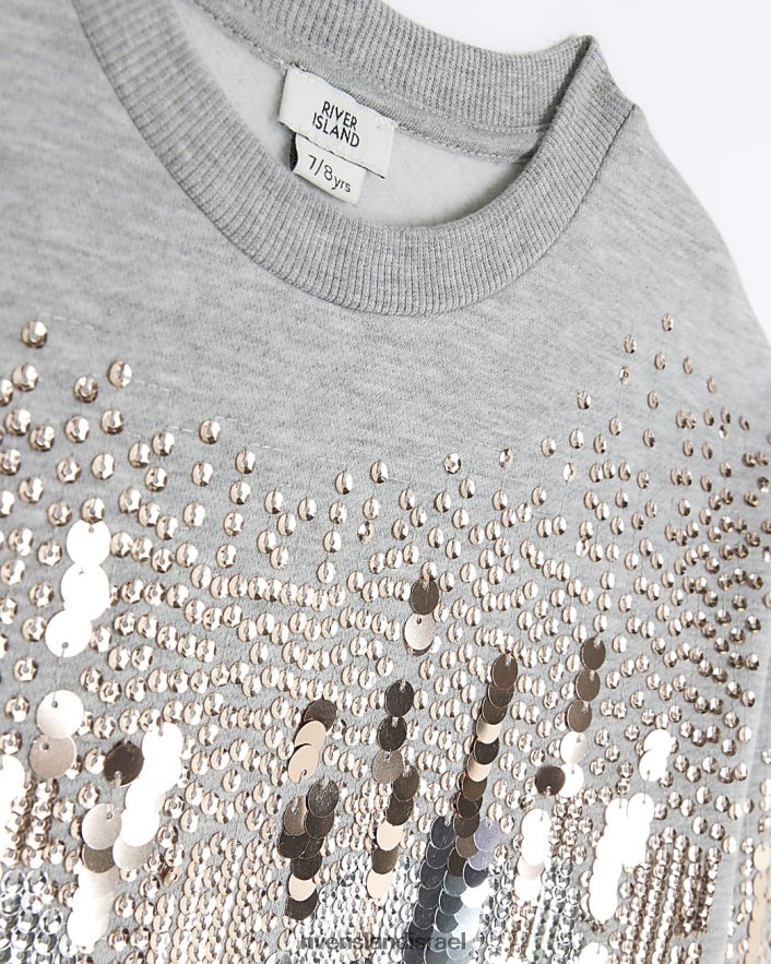 לבוש River Island שמלת סווטשירט עם פאייטים אפור בנות BDZ4086116