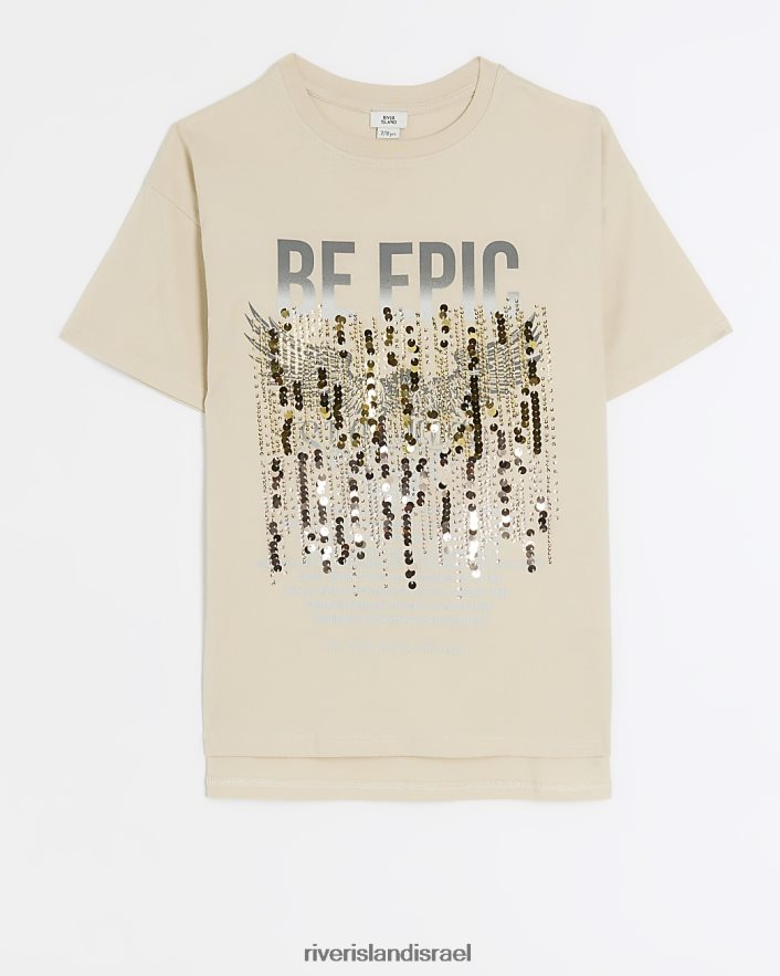 לבוש River Island חולצת טי גרפית עם פאייטים אקרו בנות BDZ4086145
