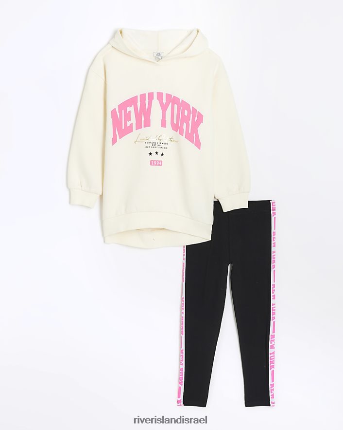 לבוש River Island סט קפוצ'ון וחותלות ניו יורק קרם בנות BDZ4086151