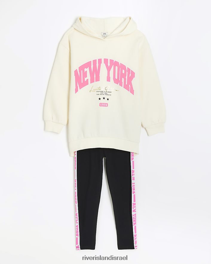 לבוש River Island סט קפוצ'ון וחותלות ניו יורק קרם בנות BDZ4086151