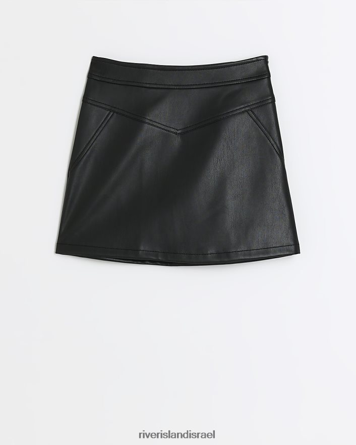 לבוש River Island חצאית תפר מעור מלאכותי שָׁחוֹר בנות BDZ4086153