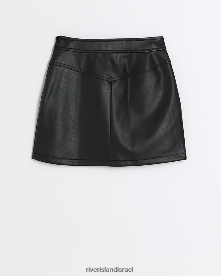 לבוש River Island חצאית תפר מעור מלאכותי שָׁחוֹר בנות BDZ4086153