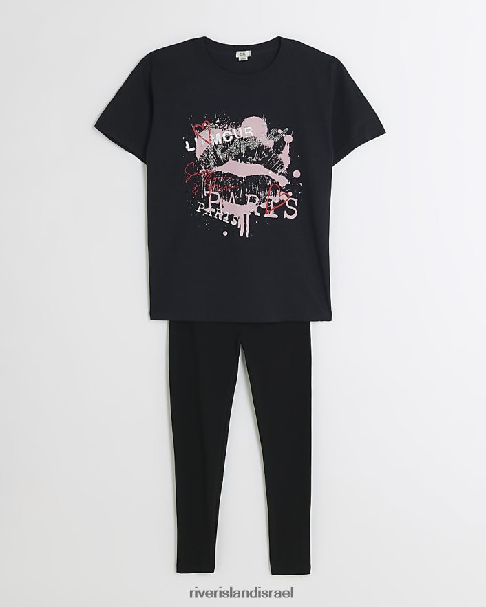 לבוש River Island סט חולצות טריקו גרפי וחותלות שָׁחוֹר בנות BDZ4086161