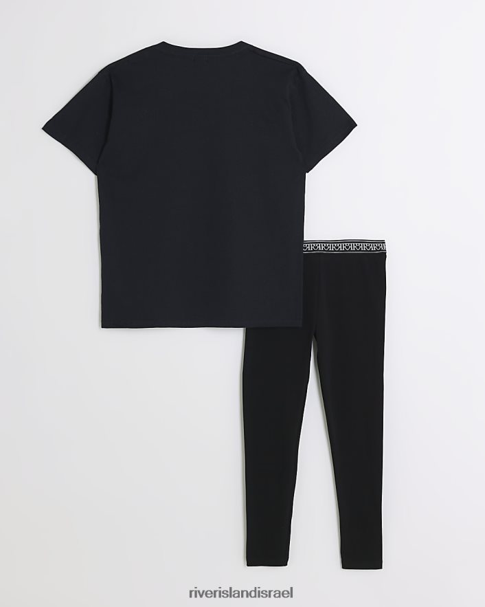 לבוש River Island סט חולצות טריקו גרפי וחותלות שָׁחוֹר בנות BDZ4086161