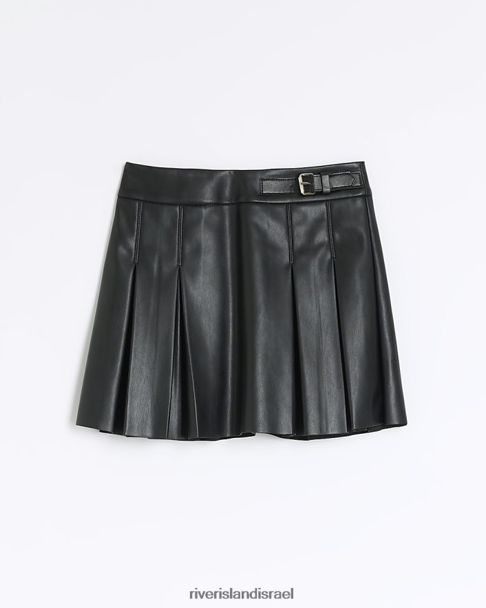 לבוש River Island חצאית קפלים מעור מלאכותי שָׁחוֹר בנות BDZ4086177