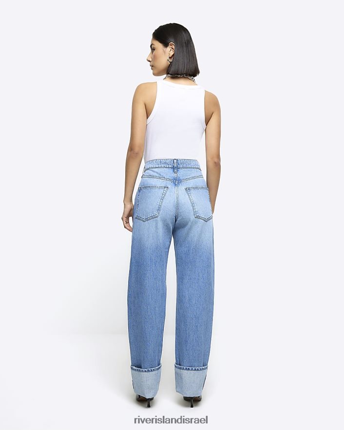 לבוש River Island ג'ינס עם רגל רחבת מותן גבוהה כְּחוֹל נשים BDZ408618