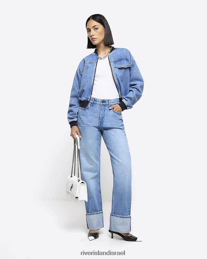 לבוש River Island ג'ינס עם רגל רחבת מותן גבוהה כְּחוֹל נשים BDZ408618